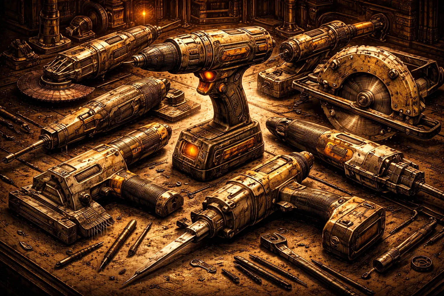 Power tools in a workshop